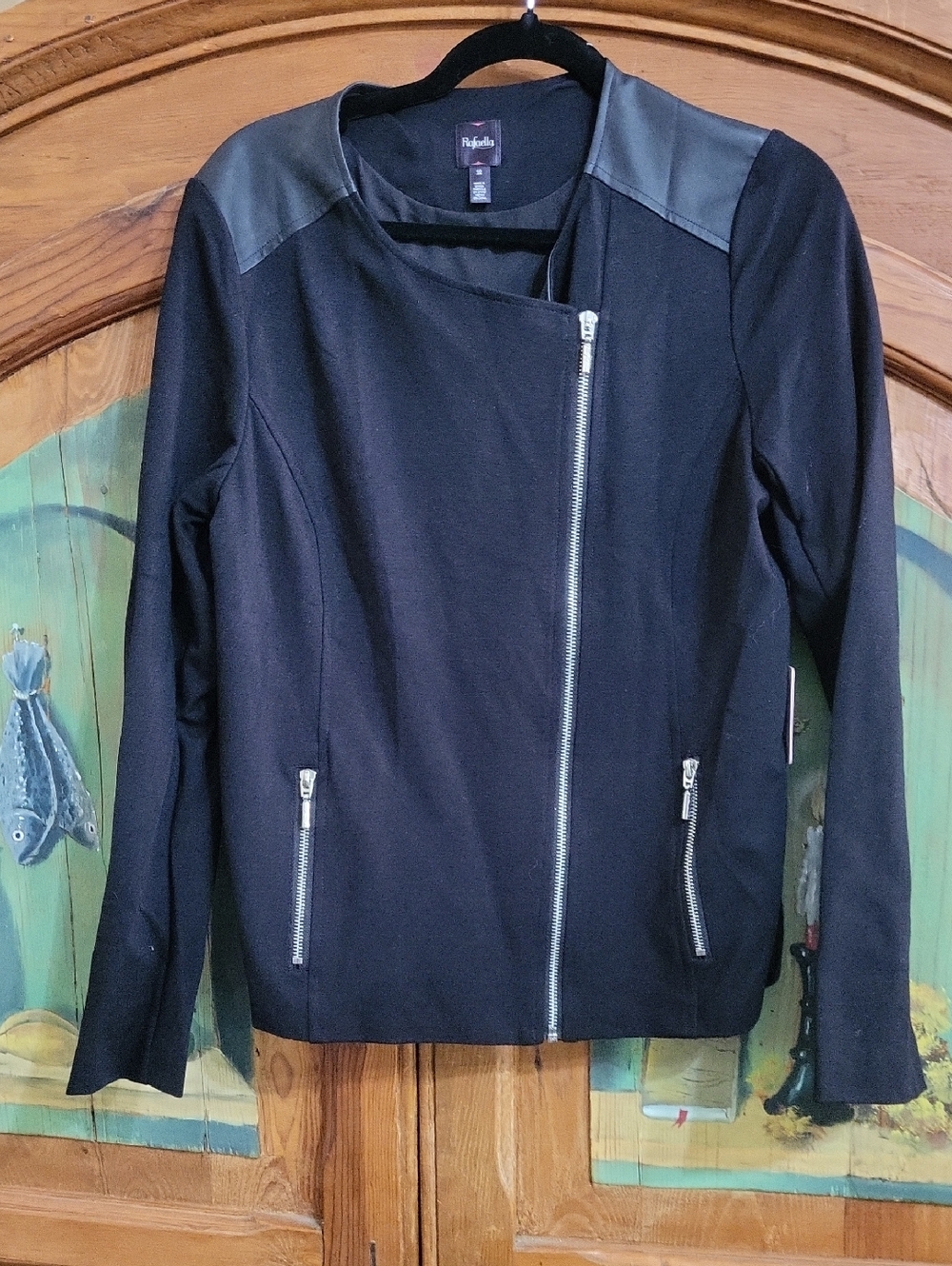 Rafaella Black Moto-Style Asymmetrical Zip Jacket